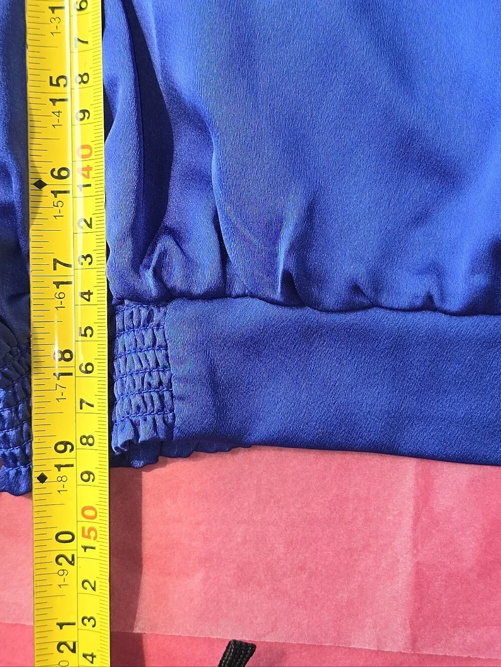 LOFT Sapphire Blue Satin Cropped Bubble Hem Long Sleeve Blouse NEW L
